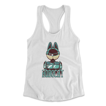 Robocat Womens Racerback Tank in White color